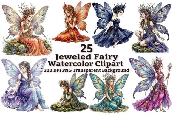 Download Jeweled Fairy Watercolor Clipart Bundle - Clipart bundle Collection