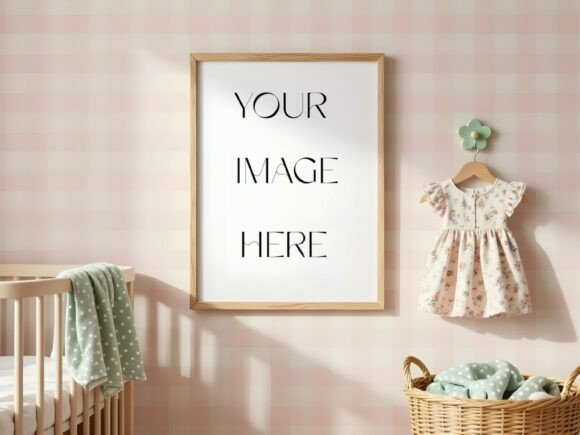 Download Pink Gingham Nursery Frame Mockup - Mockup Collection