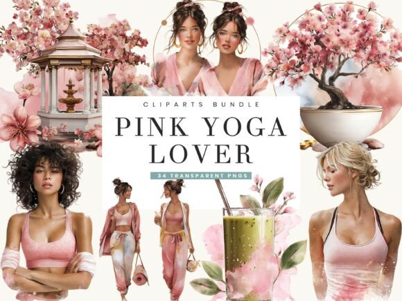 Download Pink Yoga Lover Clipart Bundle - Clipart bundle Collection