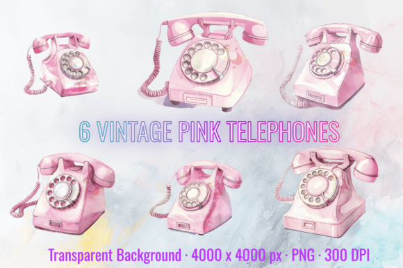 Download Vintage Pink Telephone Retro Clipart Set - Premium Resources